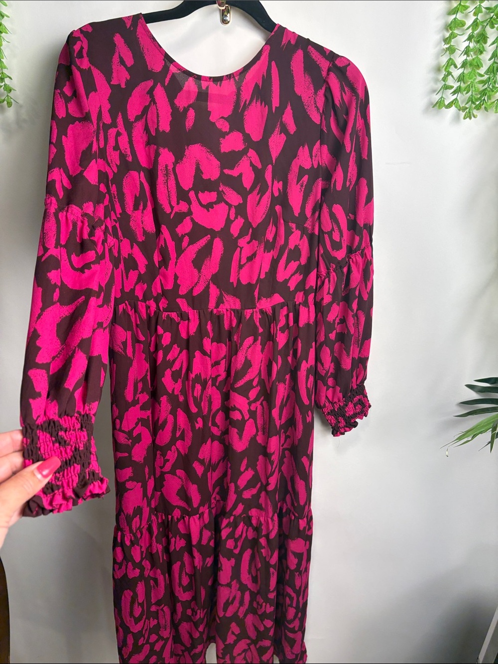 Who What Wear Pink and Black Animal Print Long Sleeve Dress
